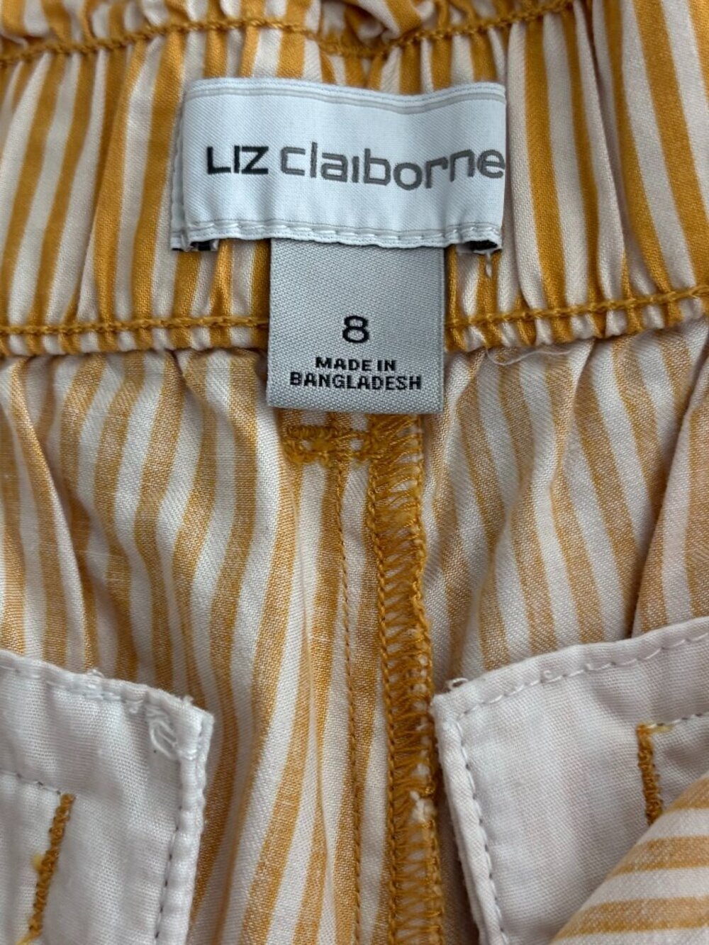 Liz Claiborne Gold and White Striped Paper bag Waist Shorts– Size 8 - Picture 4 of 5